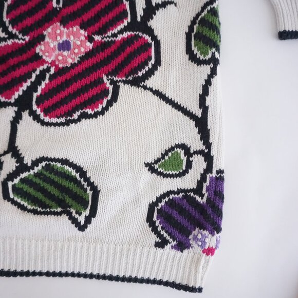 Vintage Herman Geist White Cotton Cardigan Floral Embroidered Grandmacore M - Picture 5 of 11